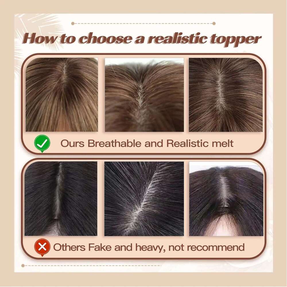 Blonde Brown Ombre 100% Remy Human Hair Topper HairPieces for Women 150% Density Silk Base 3Clip in Toppers 12inch