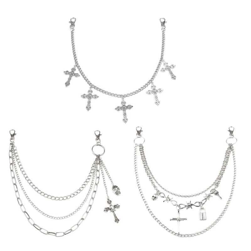 Crosses Punk Side Chain On Jeans Pants Handbag for Girls Multilayer Body Chain Trousers Street Clothing Chain Y250515