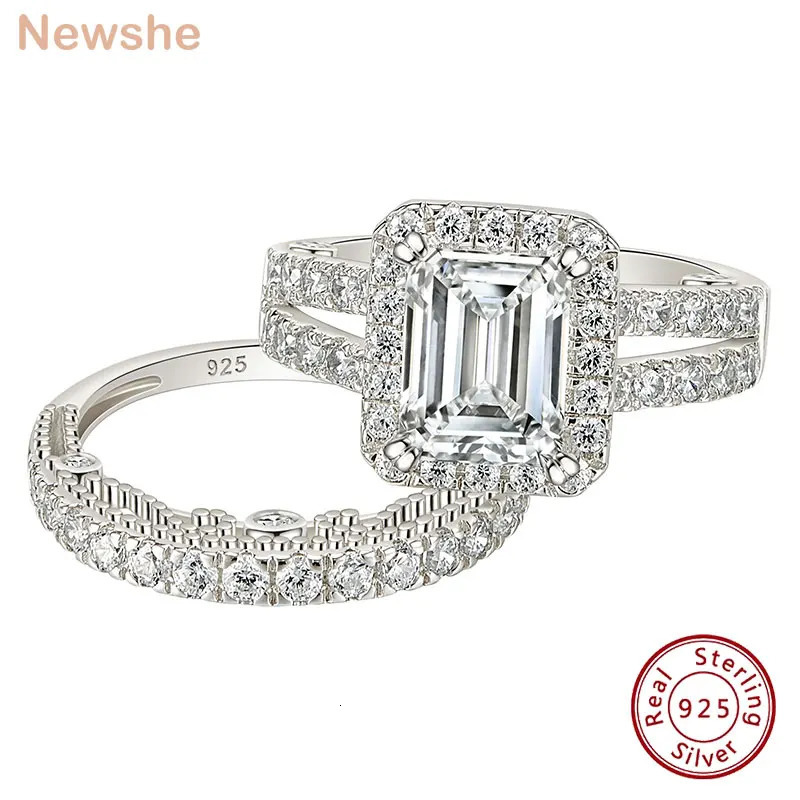 she 925 Sterling Silver Vintage Emerald Cut AA Cubic Zircon Wedding Engagement Rings for Women Bridal Set Fine Jewelry 250515