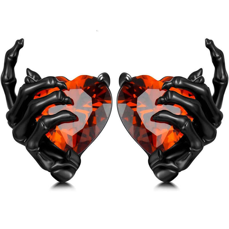 New product niche design, fashionable and simple dark series, ghostly hands, heart-shaped dia studded earrings for women