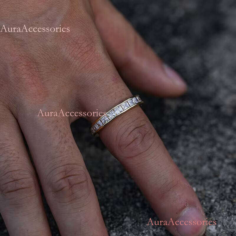 Hiphop Dainty Jewelry White Gold Plated Brass Iced Out Baguette 1 Rows Cz Tennis Chain Bling Cubic Zircon Sliver Rings
