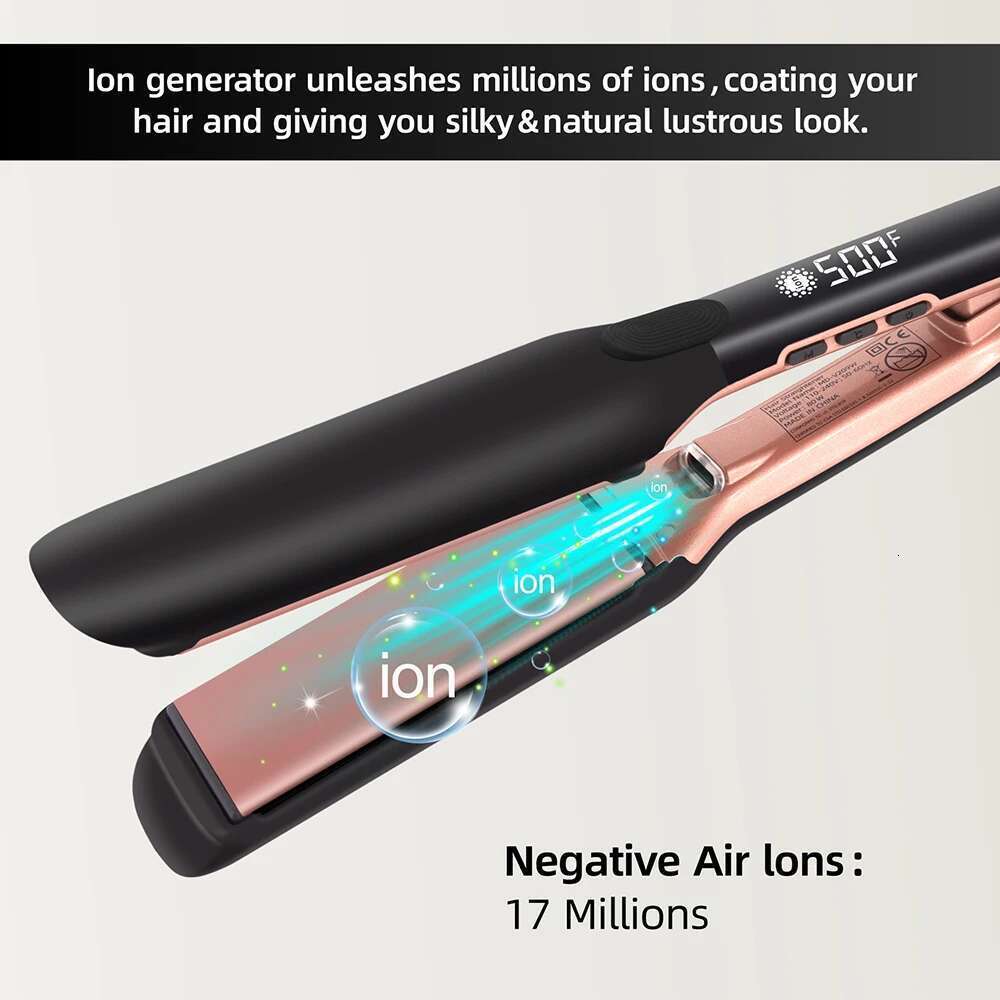 500F Straightener High Temperature Flat Irons Wide Plate Plasma Ions for Keratin Treatment Frizzy Hair Recovers Damaged