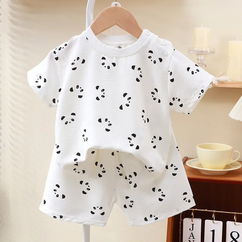 Summer Kids Suit Clothes for Girls Cartoon Short Sleeve T-shirt Topsshorts Childrens Clothing Baby Boys Set 250515