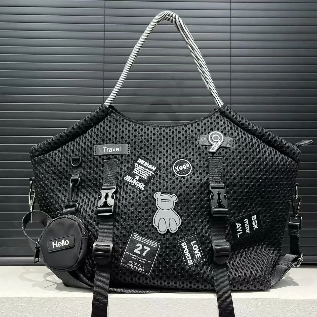 Ladies fashionable cloth nylon mesh travel shoulder bag with large capacity lightweight and multi lock casual handbag 250515