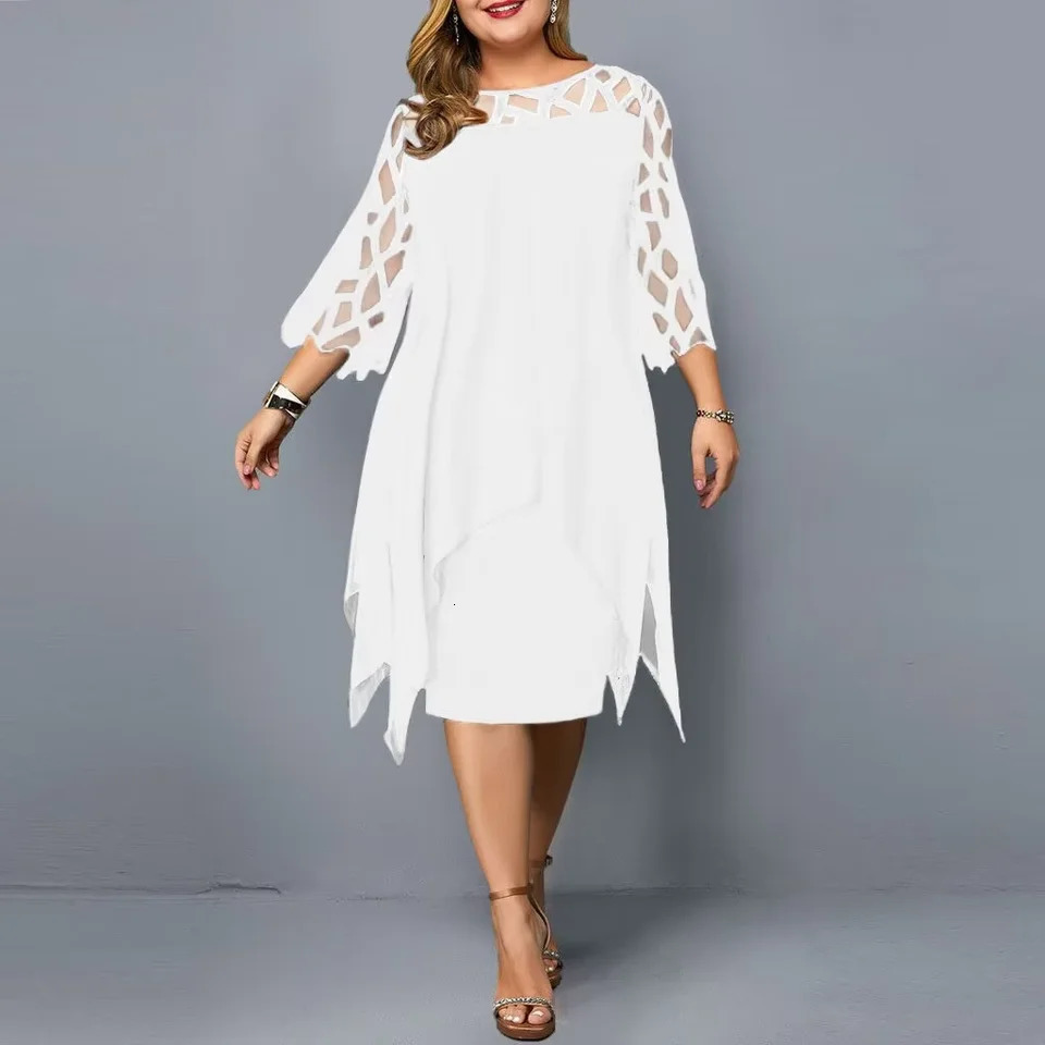 Purple Plus Size Dress for Women Fashion Lace Sleeve Midi Dress Autumn Winter Elegant Round Neck Christmas Party Dress 250509