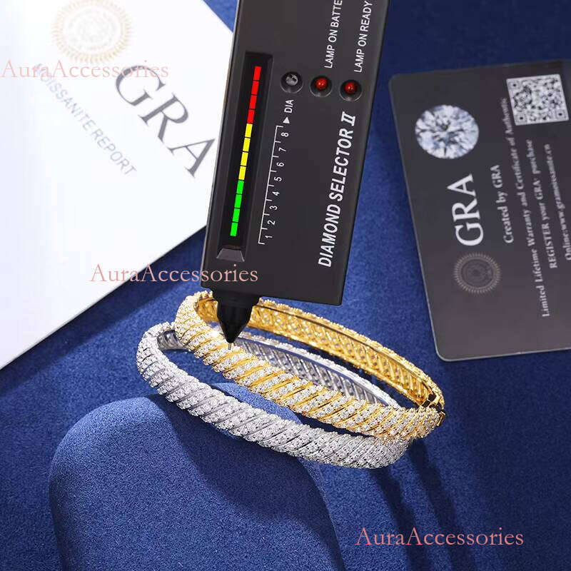 Hiphop Style Rapper Jewlery Sterling Sier VVS Moissanite Dia Iced Out 8mm Twisted Shape Bangle Bracelet
