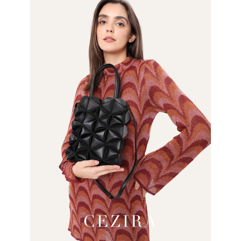 CEZIRA Women PU Leather Top-Handle Bags Fashion Cute Petal Patchwork Square Cross Body Handbags Small Tote Purses Vacation Gift