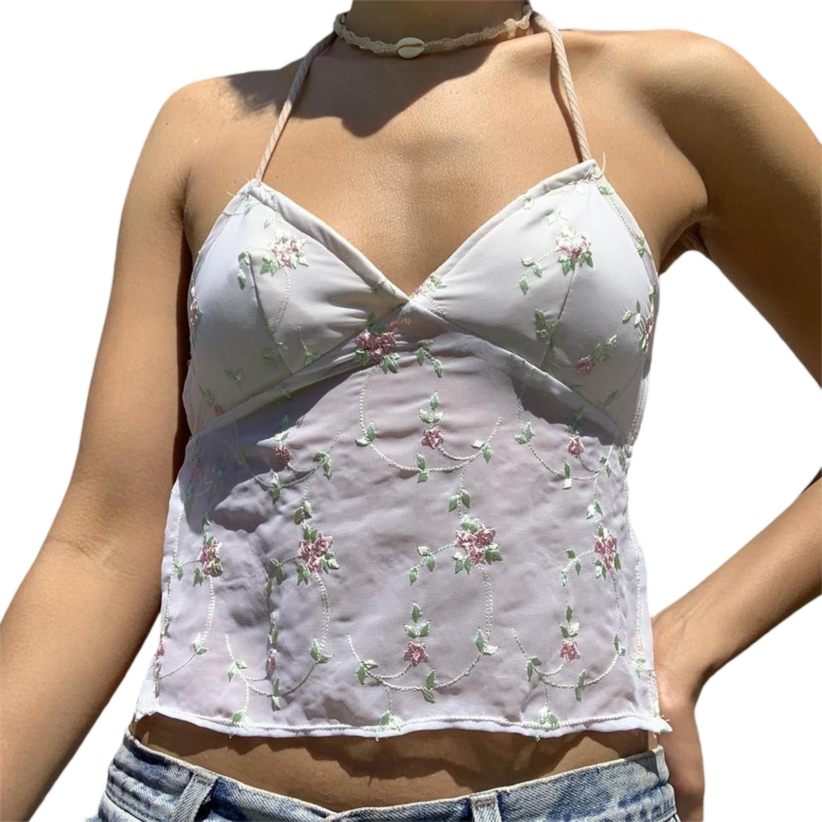 Sexy lace patchwork road north embroidered V-neck camisole womens vest top