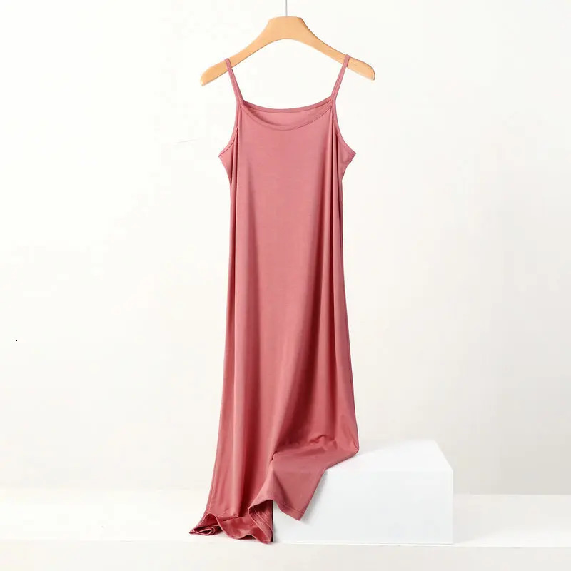 Plus size spring and summer versatile slim long inner nightgown suspender modal cotton solid color bottoming dress 250515