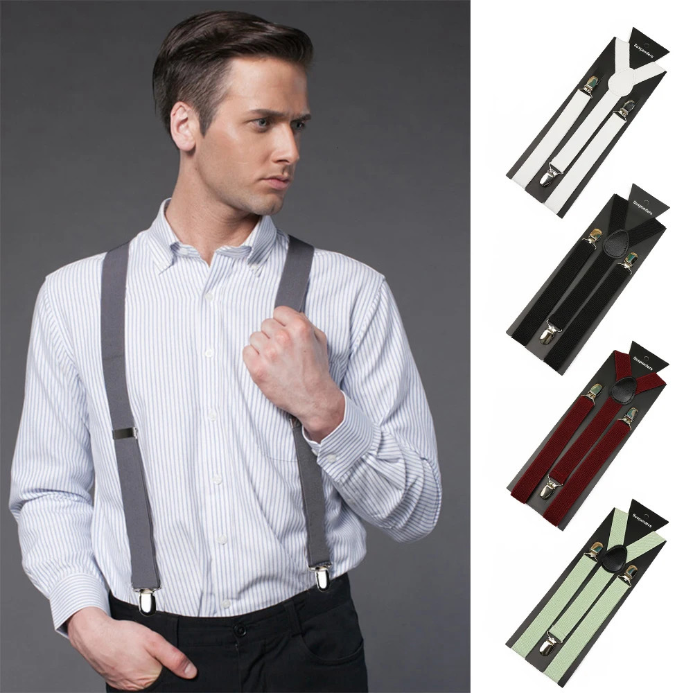 Solid Color Belt Men Women Suspenders Polyester Y-Back Adjustable Elastic Clip-on Braces Business Party Wedding Suit Accessories 250515