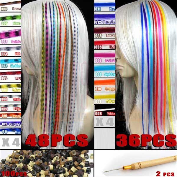 LeeWin 100pcs 16" Synthetic Feather Hair Mixed Color Feather Extensions I-tip Pre-bonded Hair Extensions Colorful Hair Feathers Extensions Long S