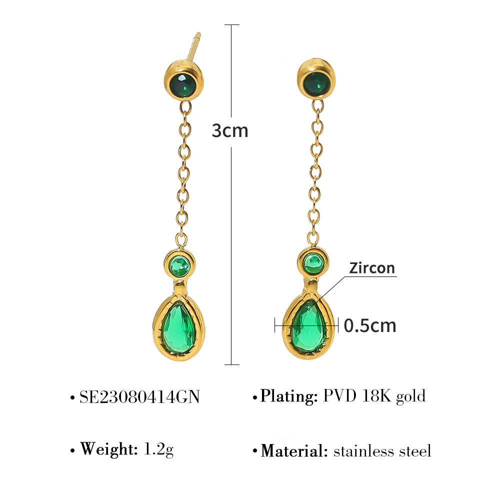 Light Luxury Titanium Steel Water Drop Earrings with Zircon Pendant, Long Dangle Earrings for Women, Simple and Elegant Style