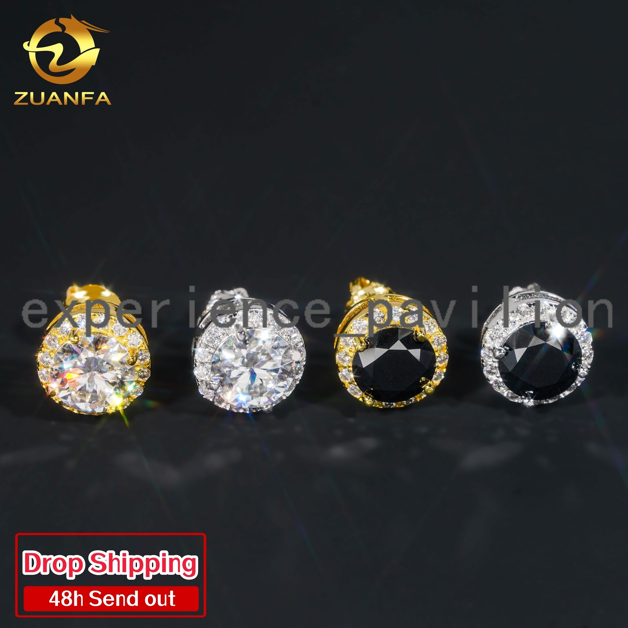Drop Shipping Screw Back 18k Plated Moissanite Stud Earrings 925 Silver Classic Solitaire Halo Black Moissanite Diamond Earring