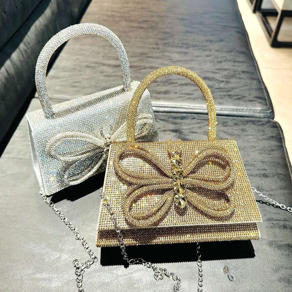 JIOMAY Golden Rhinestone Evening Bags Designer Handbags For Party With Long Chains Exquisite Butterfly Purses For Women