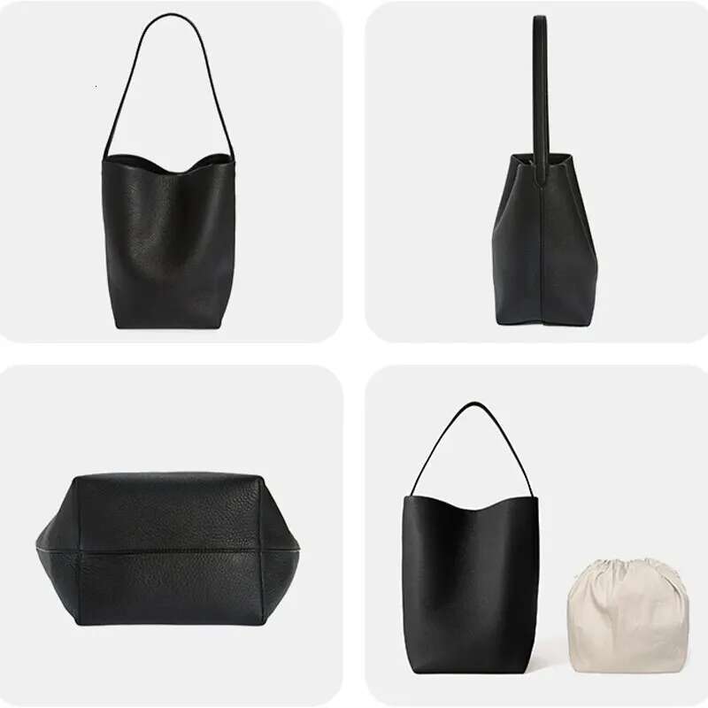 Simple Tote For Women Men Soft Leather Large Capacity Travel Shoulder Purse With Canvas Storage Bag
