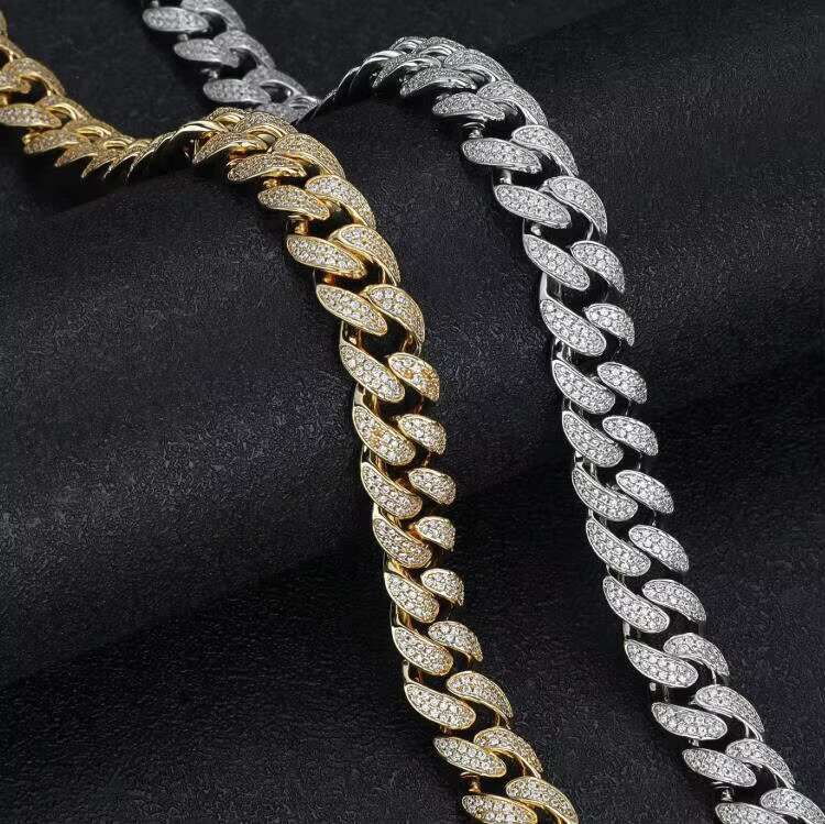 14/18 k Plated Male Hip Hop Rap Accessories Iced Out Cuban Dia Bracelet Gold Sier Men Necklace