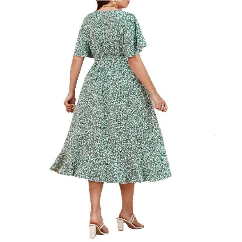 Plus Size Plus Size Womens Clothing Womens Dresses Summer Dresses Womens Oversized Irregular High Waisted Lace Up Printed Dress Bohemian Mid Length A-