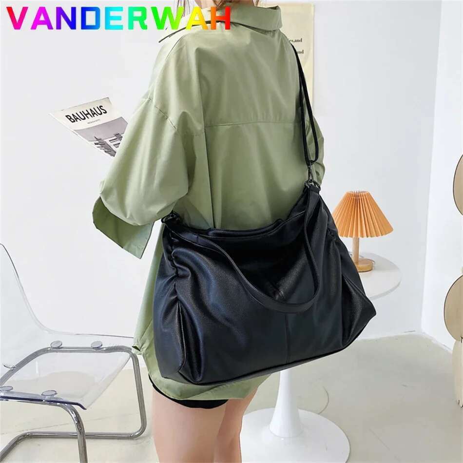 Large Black Shoulder crossbody Bags for Women Hobo Shopper Sac Solid Color Quality PU Leather Handbag Lady Travel Tote Bag
