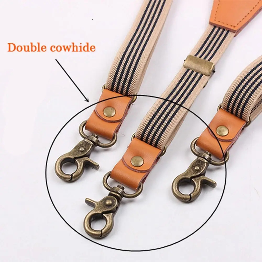 Straps Solid Color For Men Stripe Strap Clip 3 Hooks Tie Suspenders Clips Hanging Pants Clip Adjustable Braces 250515