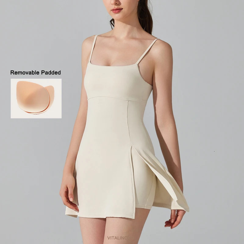 Womens Spaghetti Strap Tennis Dress Scoop Neck Workout with Builtin Bra Side Slit Active Golf Dresses VITALINOVO 250515