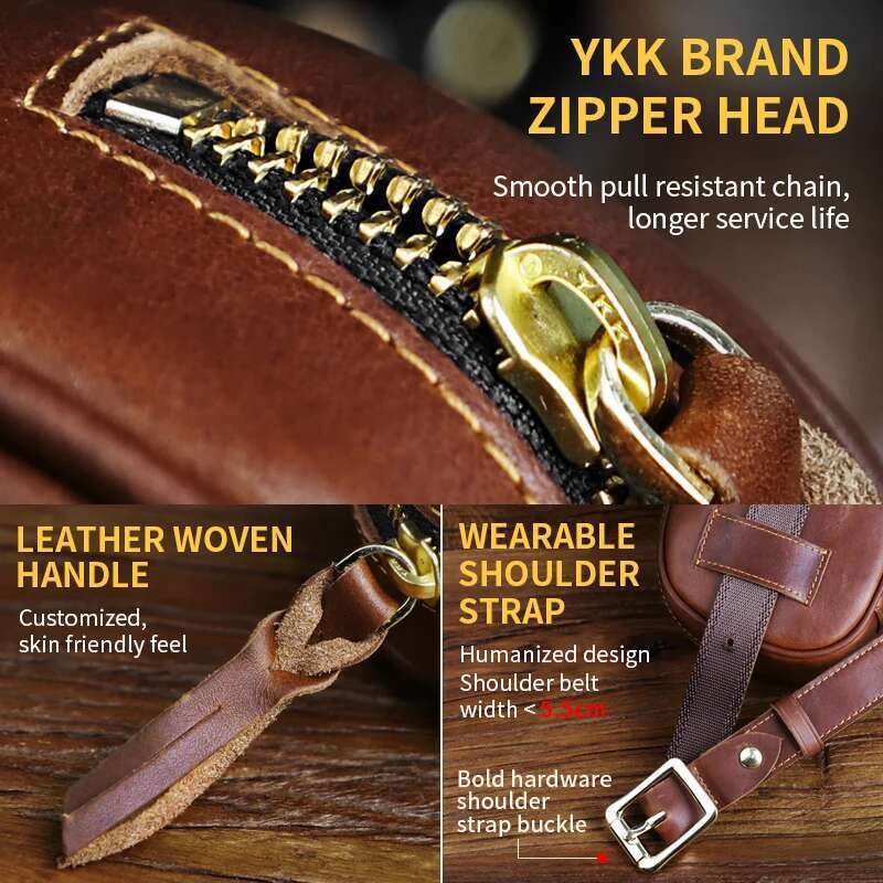 Chest Shoulder Bag Belt Adjustable Genuine Leather Waist Motorcycle Wallet Fanny Pack Phone Pouch For Women, Men