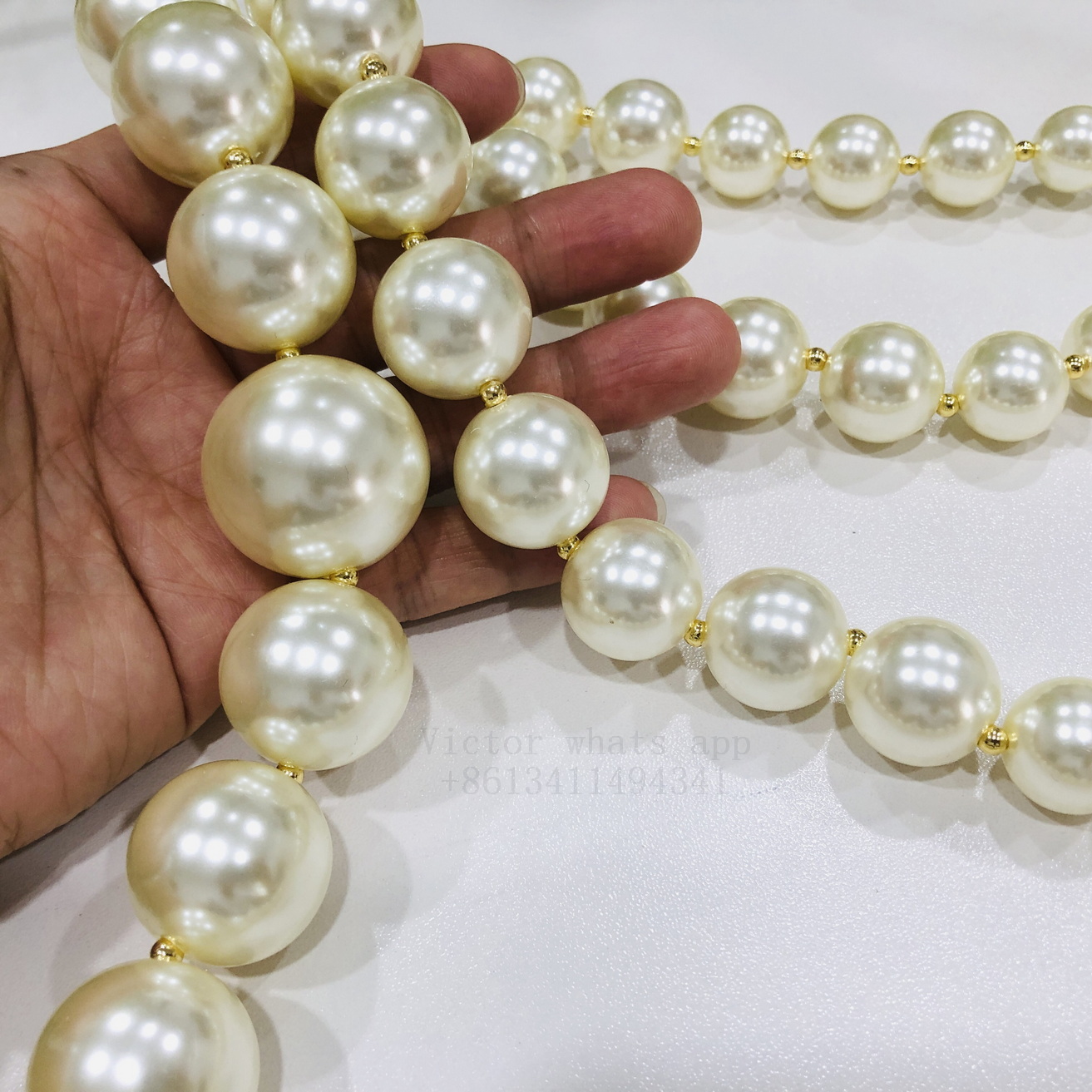 Top quality double BIG pearl necklace chain reinforced inner ring length 45+5CM Wholesale price customize You brand for women and men Pearl Necklace 0