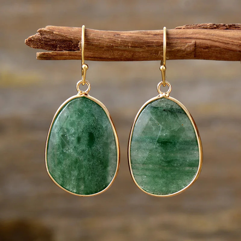 Boho Gold Plated Hook Natural Stone Dangling Huggie Woman Chunky Earrings Ethnic Gems Jewellery Creative Gifts 250515