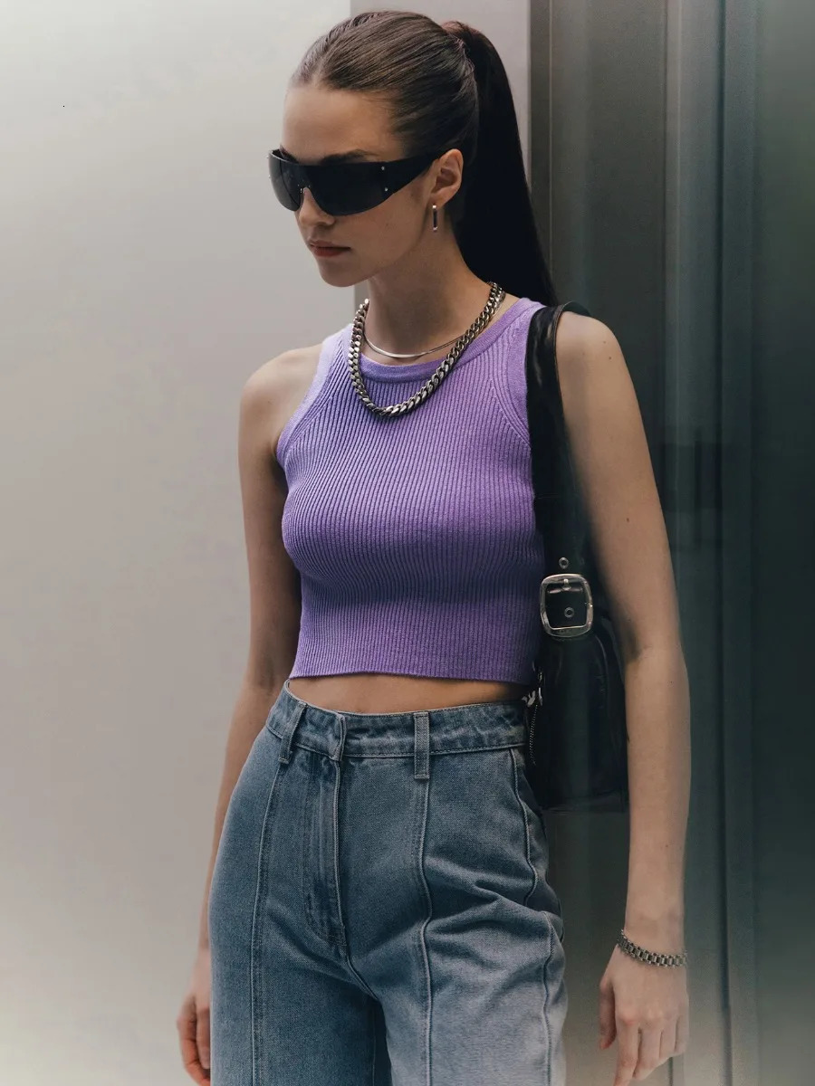 Wolfeel Summer Knitted Tank Tops Women Casual Crop Sexy Girls Suspender Vest Oneck OL Slim Ribber Sleeveless T Shirts 250515