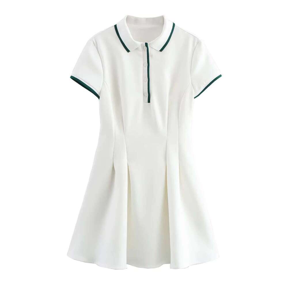 2025 Spring New Women's Fashion Sweet And Simple Wave Style Wide Swing Ribbed Short Dress