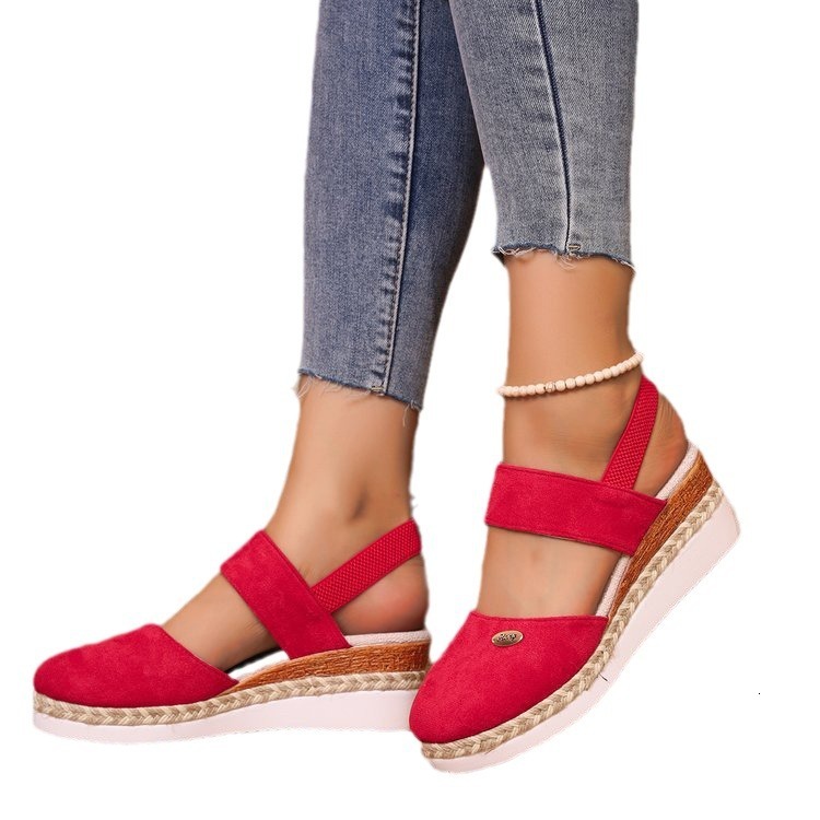 Designer Bag Temu Plus Size 2025 Empty Sandals With Wedge Heel, Lightweight Hemp Rope Braided Toe, Elastic Band, Shoes, Thick Soled Women's Shoes