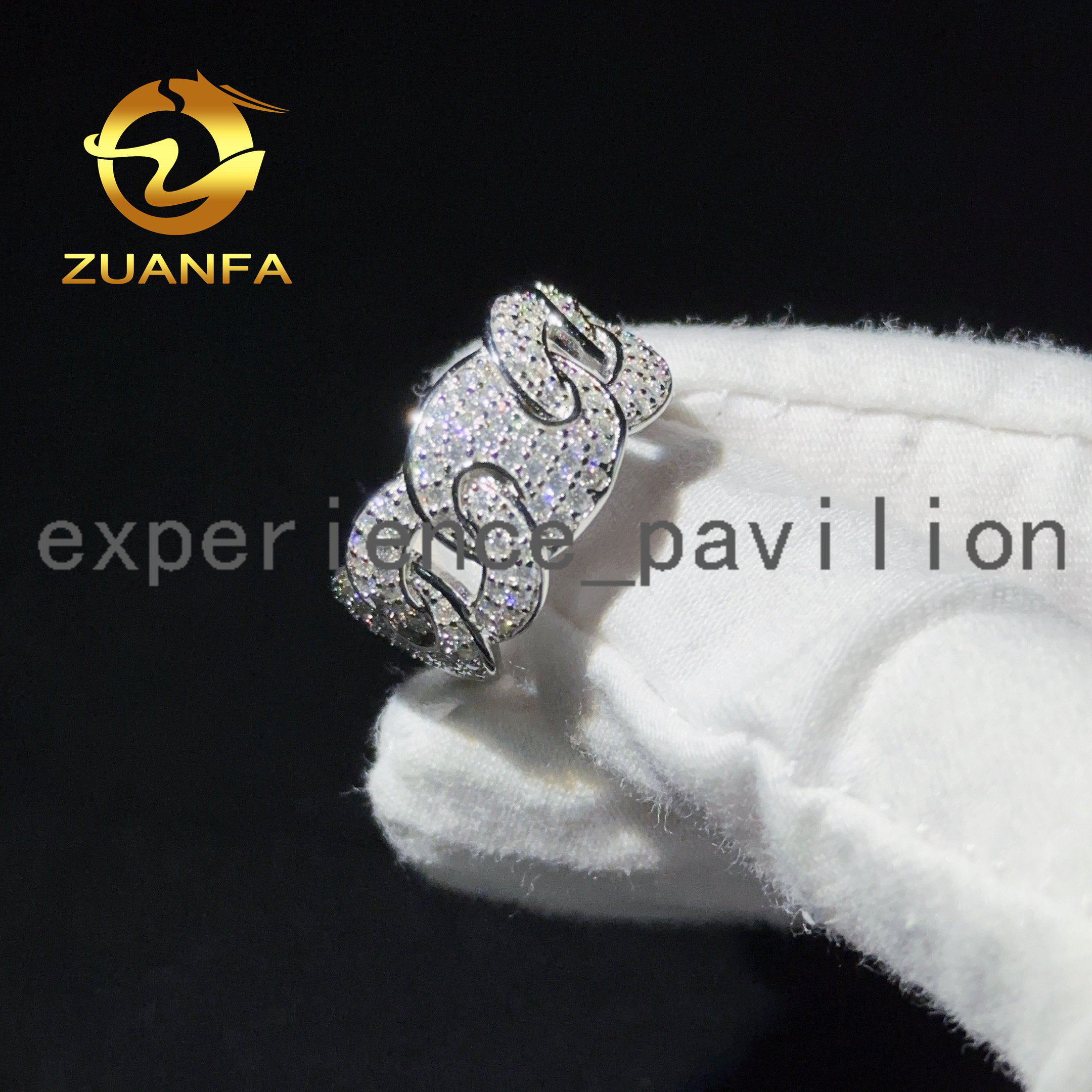 Fashion Cuban Hiphop 925 Sterling Silver Vvs Mossanite Diamond Ice Out Moissanite Cuban Ring for Men