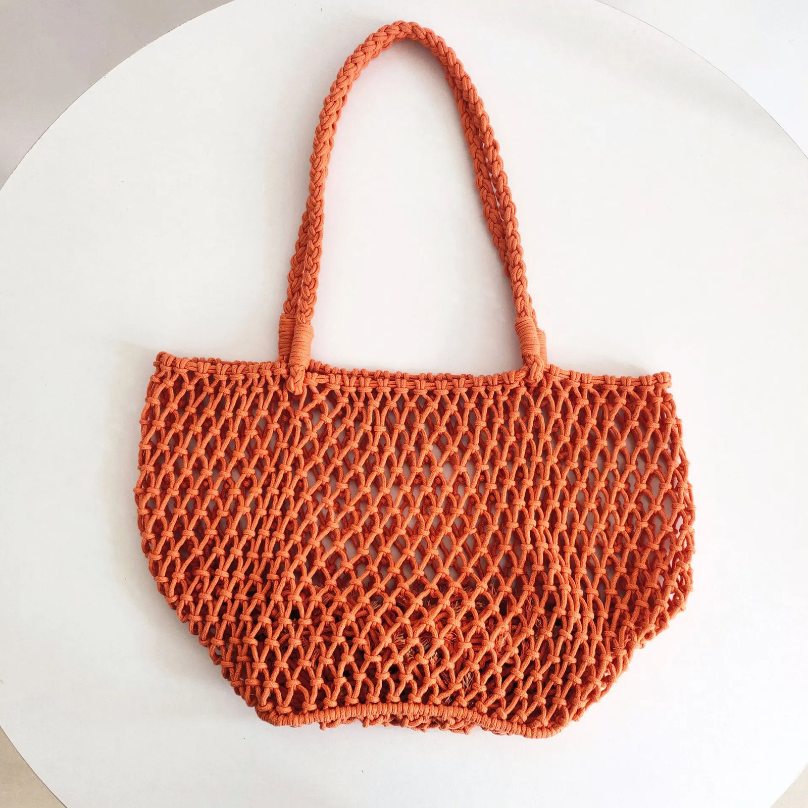 Handmade Woven Bag Hollowed Out Mesh Bag Cotton Rope Single Shoulder Handbag Beach Vacation Leisure Bag 250515