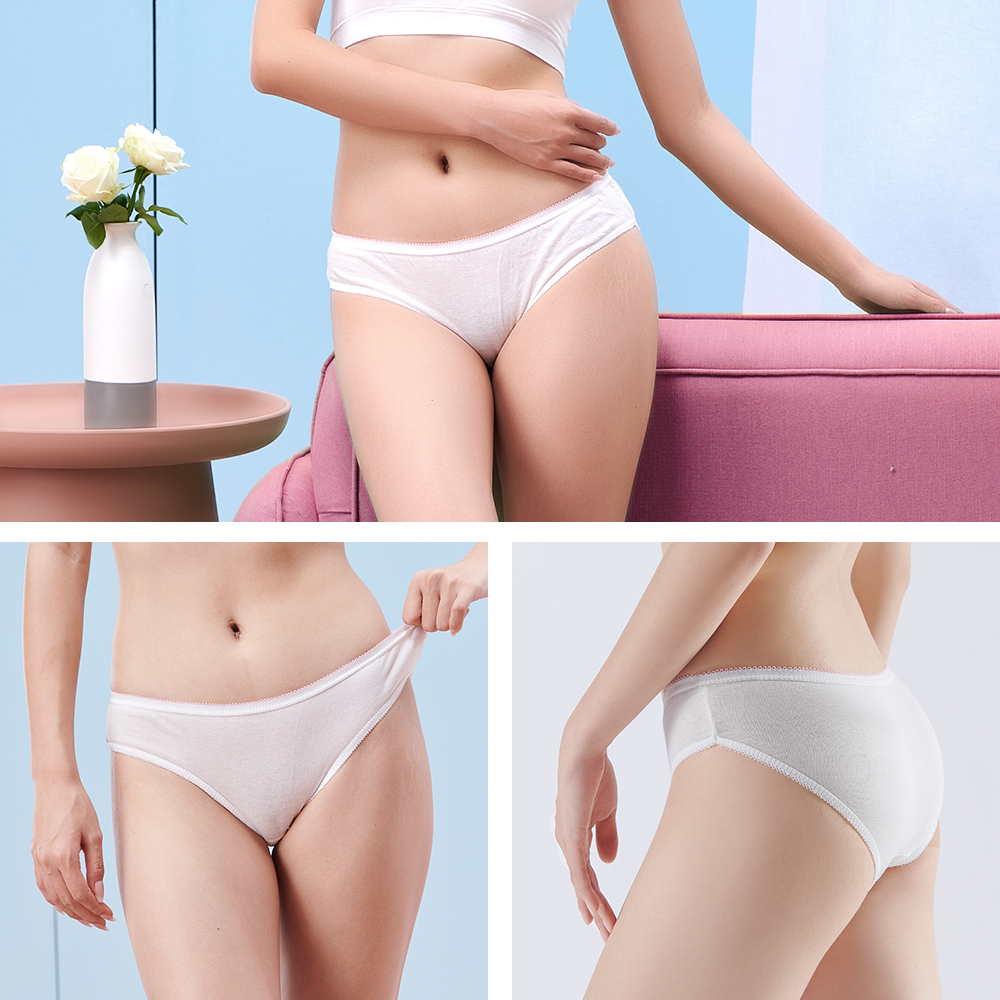 Women's Disposable 100% Cotton Underwear Ladies Briefs Panties Breathable Sustainable Plus Size Bikinis for Travel Hotel Spa Hospital Emergency