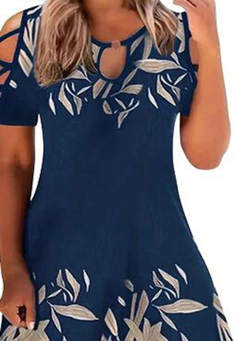 Plus Size 1XL-5XL Women Fashion Off The Shoulder Printed Short Sleeve Dress Ladies Elegant Knee Length Dress 250509