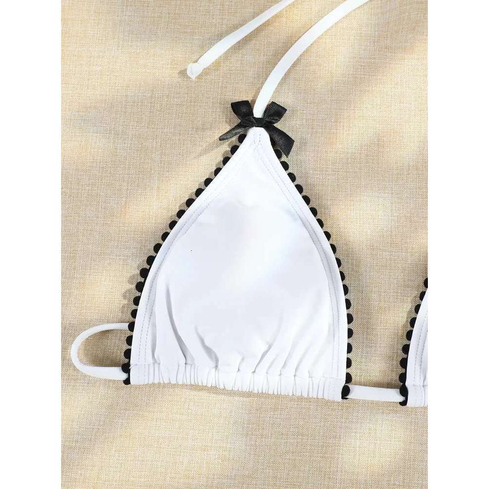 Micro Bowknot Bikinis Set for Women Patchwork Swimsuit Summer Beach Wear White Thong Swimwear Swimming Bathing Suit 2024