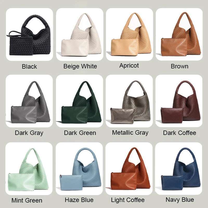 2024 Women PU Leather Handbag Lady Fashion Handmade Knitting Tote Female Hand-woven Basket Shoulder Bag with Purse