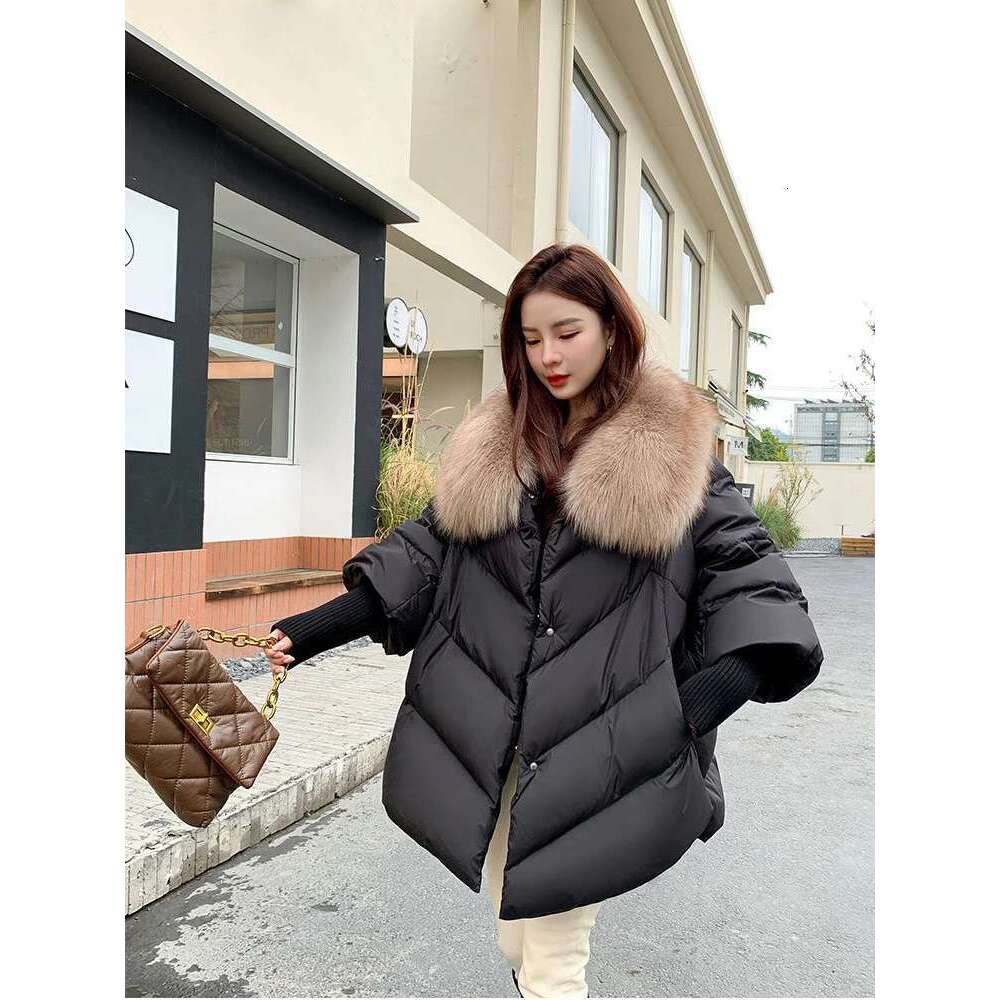 New Female Loose Outerwear Fashion Overcoat Women Winter 90% White Duck Down Jacket With Big Woolen Collar Coat