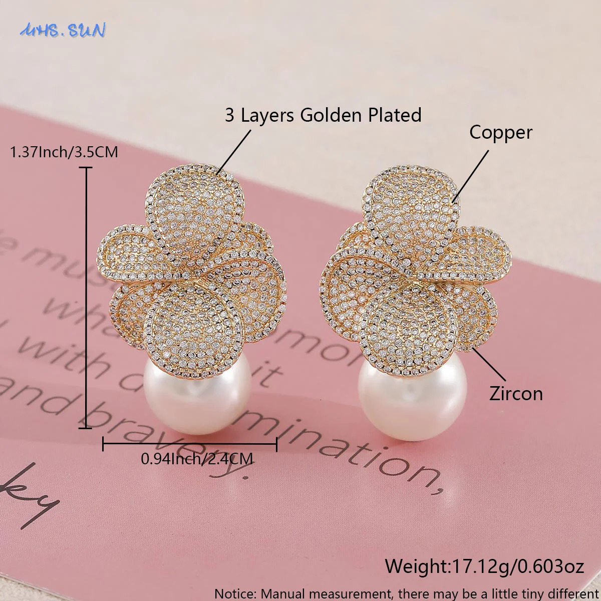 MHS.SUN Imitation Pearl Flower Earrings Women Inlaid Sparkling CZ Zircon Fashion Wedding Prom Party Jewelry Gifts 250515