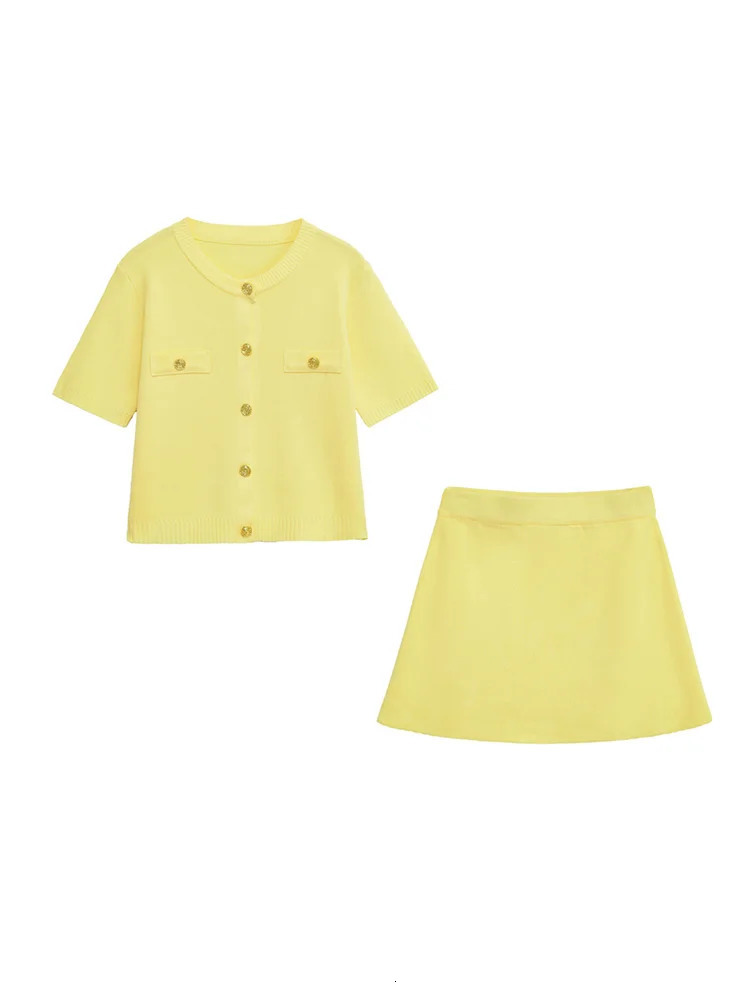 TRZA Womens Fashion Soft Buttoned Knit Cardigan Sweater with High Elastic Waist Skirt TwoPiece Set Female Casual Outfit 250515