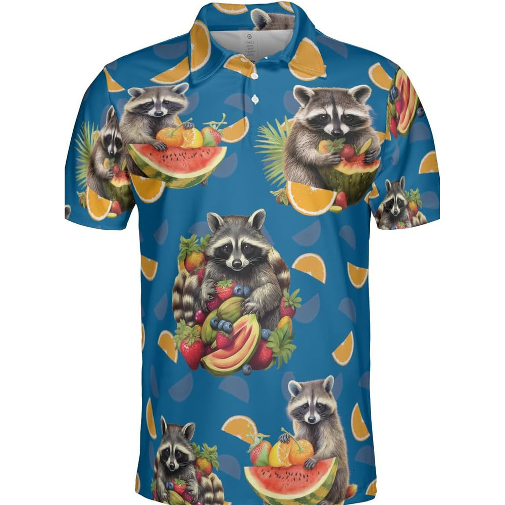 Mens Polo shirt Racoon Polo Shirts for Men - Racoon Lover Stylish Mens Goft Shirt Casual Short Sleeve Button Down Outfit Set 65 Polos shirts