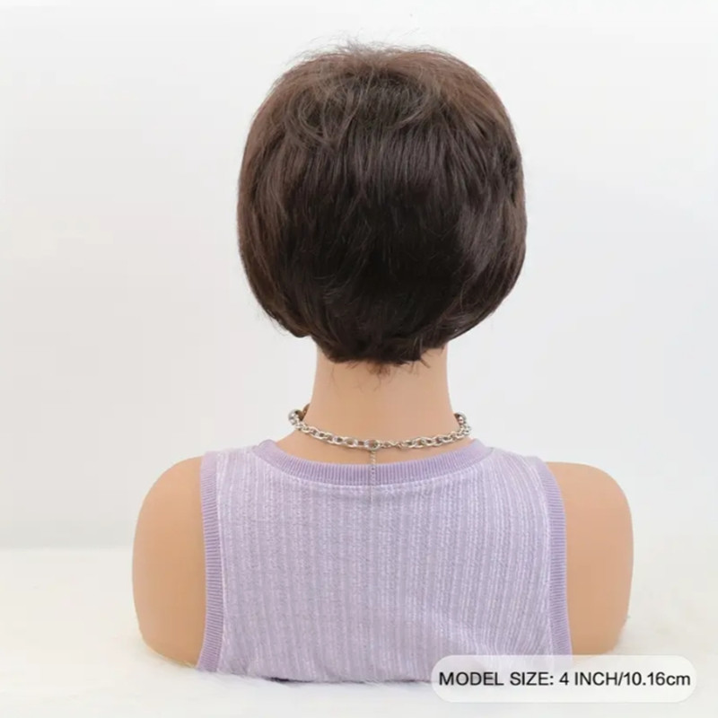 Thermal Fibre 4-Inch Stylish Pixie Bob Wig Natural Looking Short Browns with Layers