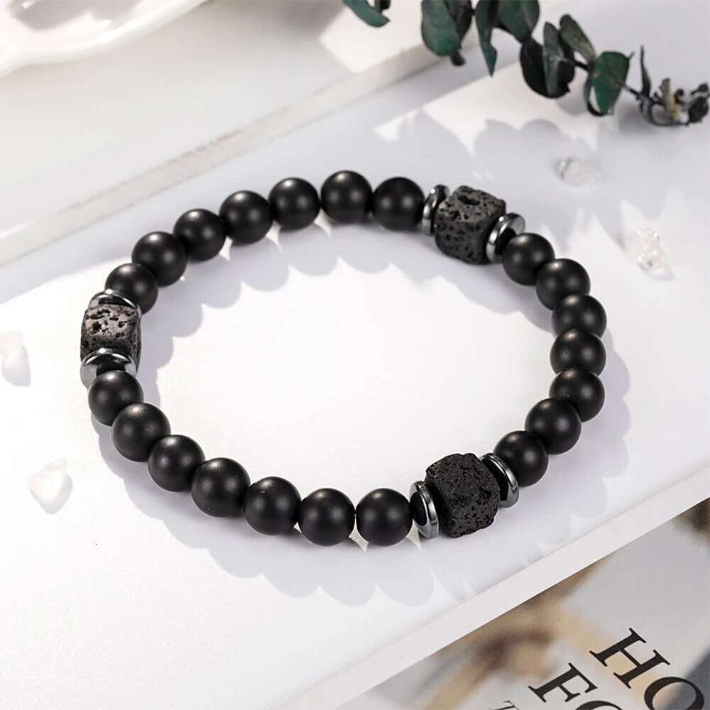 Fathers Day Mens With Love Card Natural Stone Beaded Lava Rock Bracelet Dad Birthday Gifts Ideas
