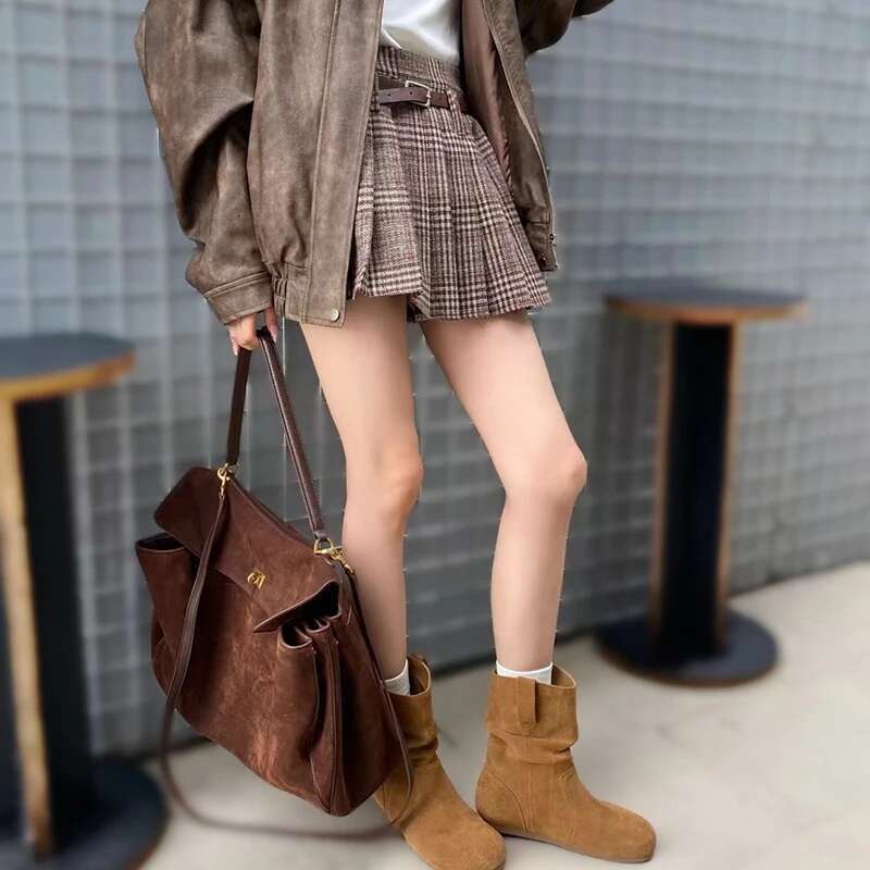 Winter New Rodeo Handbags Cowhide Suede Women Totes Brand Fashion Gold Buckle Shoulder Bags Lady Trend Satchel
