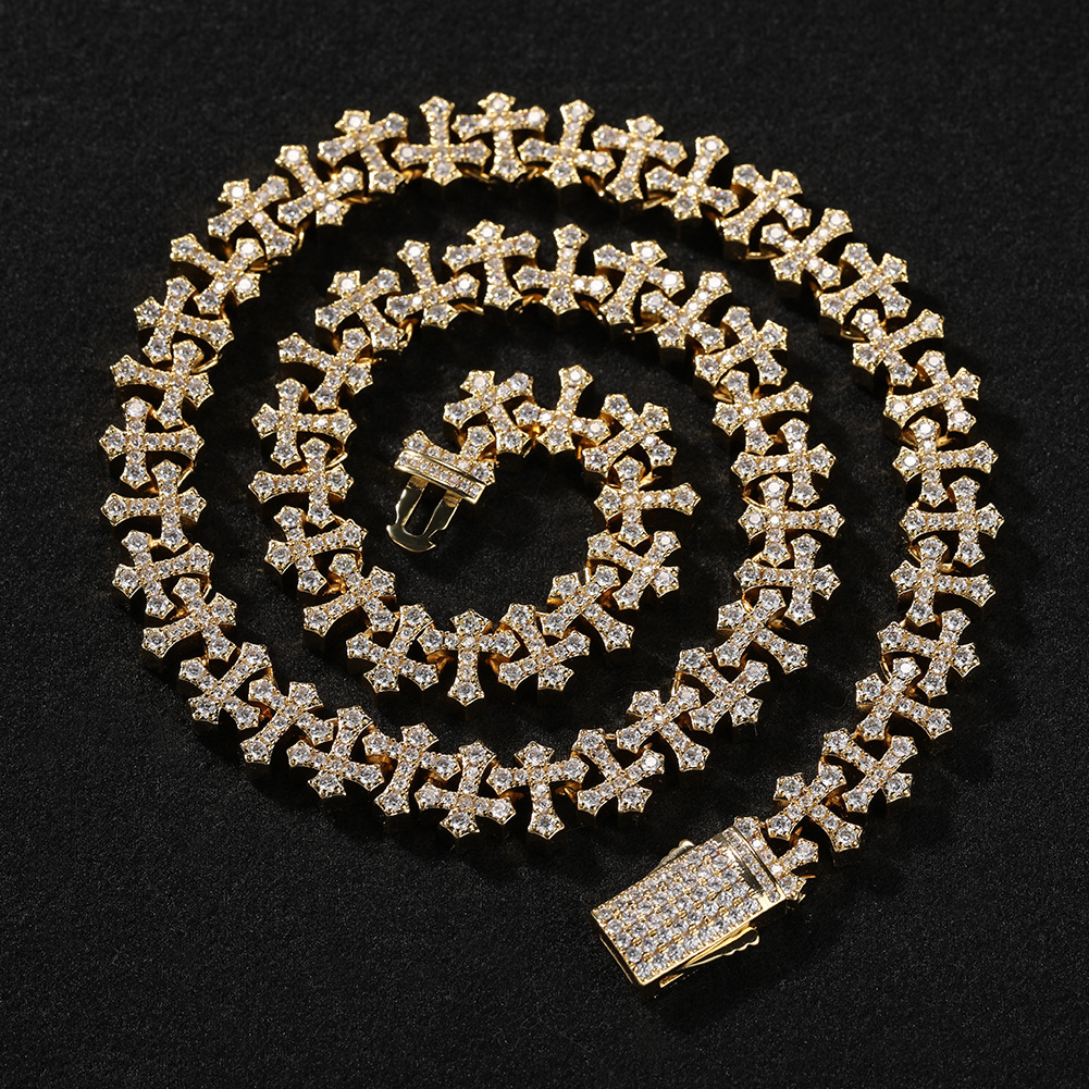 11.5mm High Quality Hip Hop Cross Tennis Chain Necklace Bracelets 5A Zircons Religion Jewelry