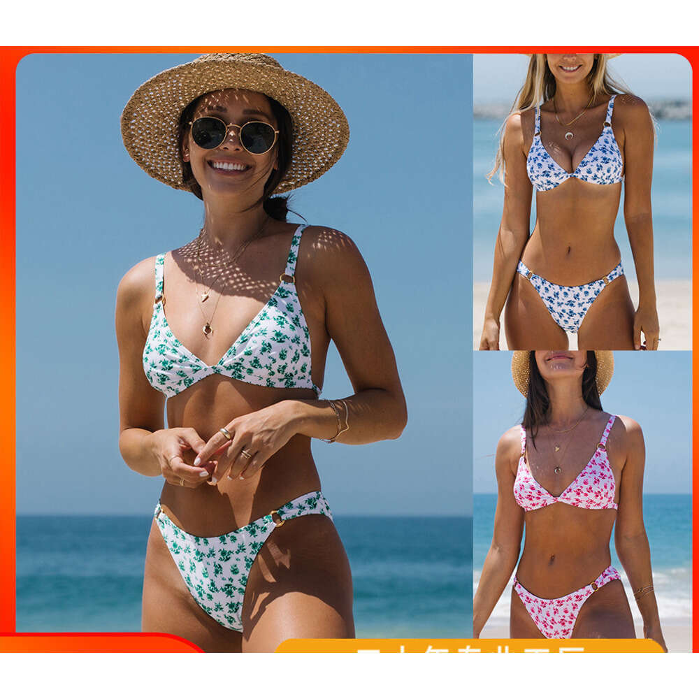 Split Printed for Women Chest Cushions, Sexy Bikini with Floral Breaks, Bikini, European and American Swimsuit Wholesale, 2025 New Casual Fashion Tren