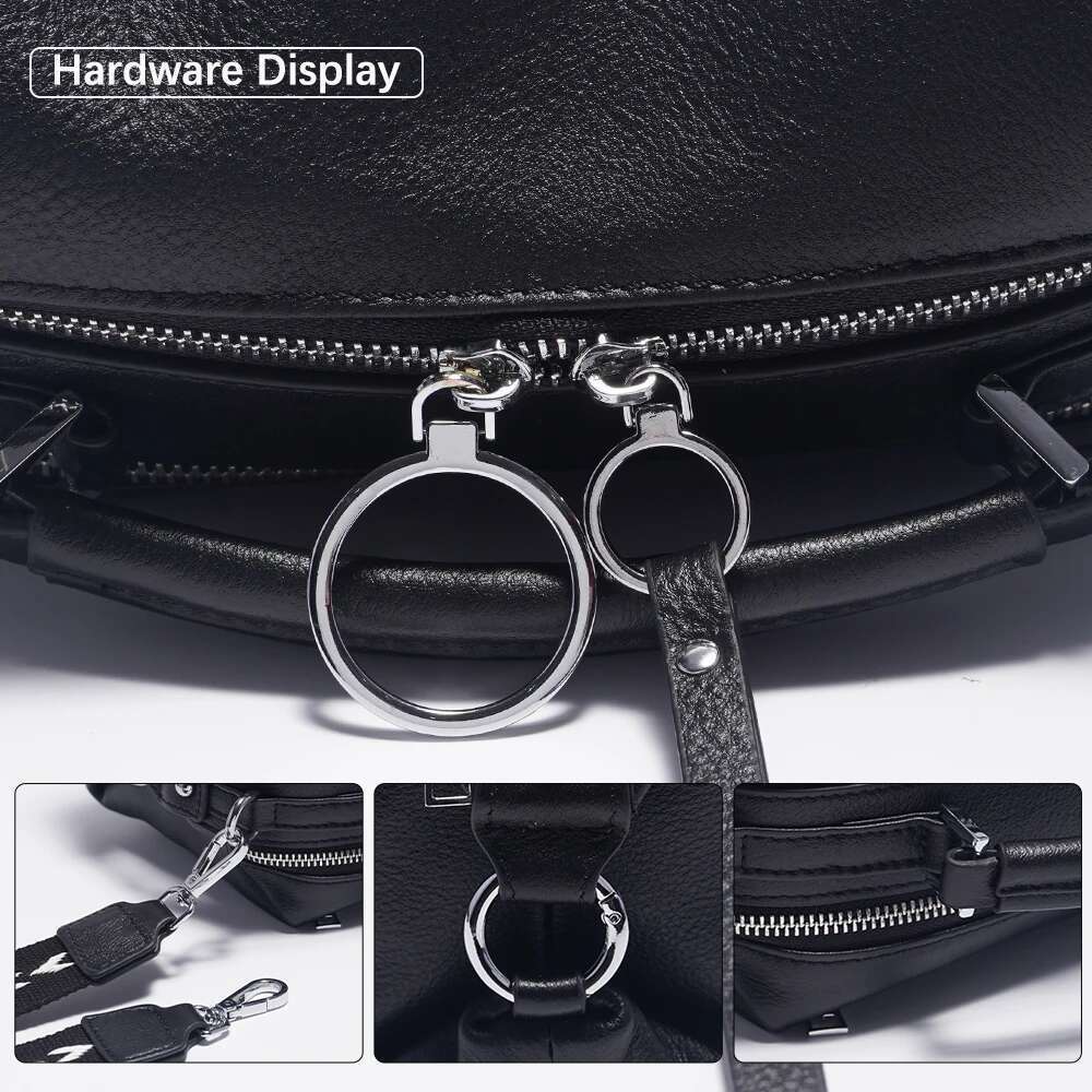 Zency Fashion Black White Shoulder Bag Women 100% Genuine Leather Handbag Medium Size For Daily Life With Two Straps 2024