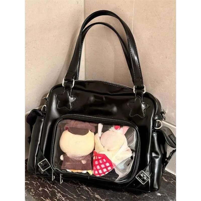 Black Y2k Shoulder For Women Gothic Fashion Lolita Jk Pu Leather Ita Bag Japanese Style New In Casual Female Handbag