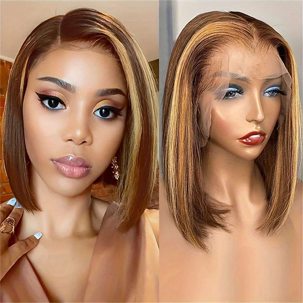 Front Bob Human Hair Ombre Honey Blonde 13X4 Wigs 10-16Inch 4/27 Colored Transparent Frontal Lace Wig