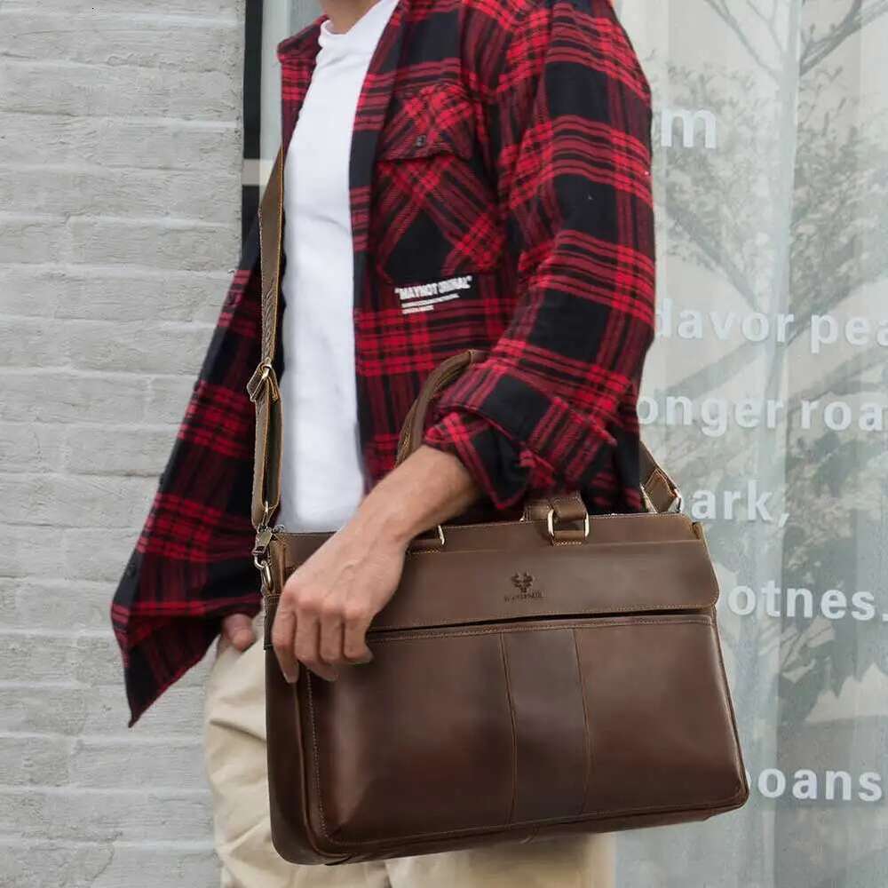 Men's Briefcase 16.5" Laptop Bags Work Business Handbags Genuine Leather Casual Male Travel Side Crossbody Shoulder Bag