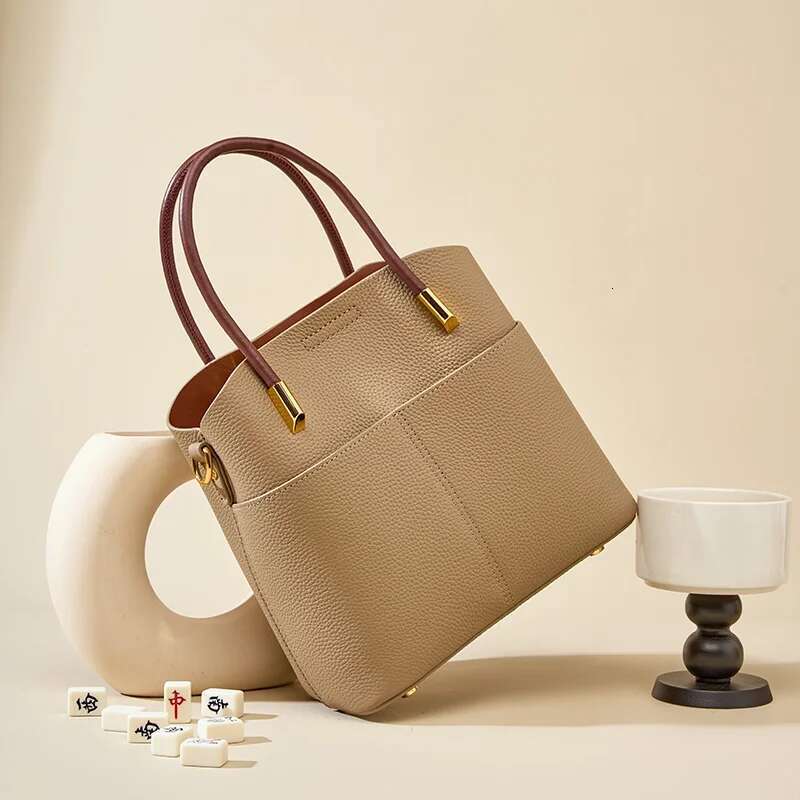 Genuine Leather Women's Bucket Bags Top Designer Women Handbag Cowhide Two Shoulder Strap Crossbody Bag